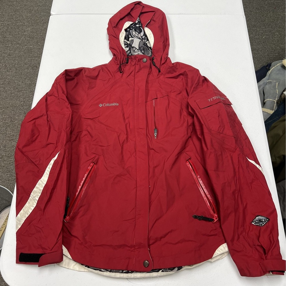 Columbia Titanium Ski Jacket Womens Medium Red Omni-Tech Hooded Technical Shell